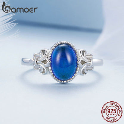 Solid 925 Sterling Silver Emotion Ring Oval Stone Color Change Mood Ring Fun Jewelry BSR454