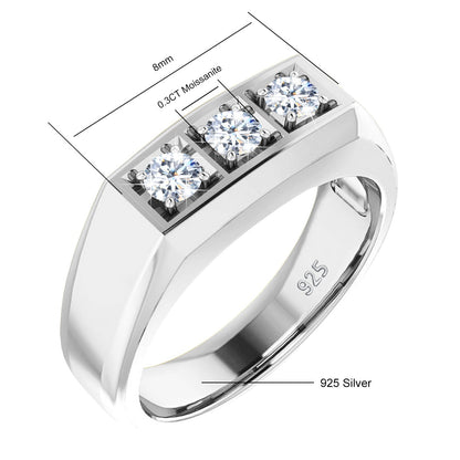 Heavy 3 Stone Moissanite Ring For Men And Women Sterling Silver 925 Certified Designer Luxury Jewelry Hot