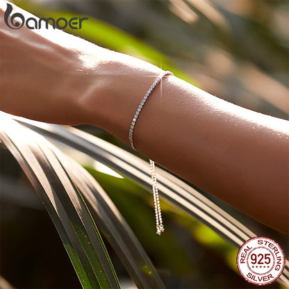 925 Sterling Silver Sparkling Strand Bracelet for Women Link Tennis Bracelet Silver Jewelry 3 Colors SCB029