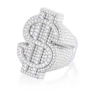 Luxury Rock Full Moissanite Dollar Ring 925 Sterling Silver Eternity Band Hip Hop Rings For Woman Man Party Sparkling Jewely