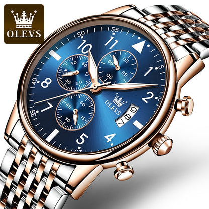 OLEVS Fashion Mens Watches Top Brand With Stainless Steel Luxury Sports Chronograph High Quality Quartz Watch Men