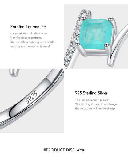 Genuine 925 Sterling Silver High-Class Paraiba Tourmaline Finger Ring For Women Engagement Eternity Band Fine Jewelry