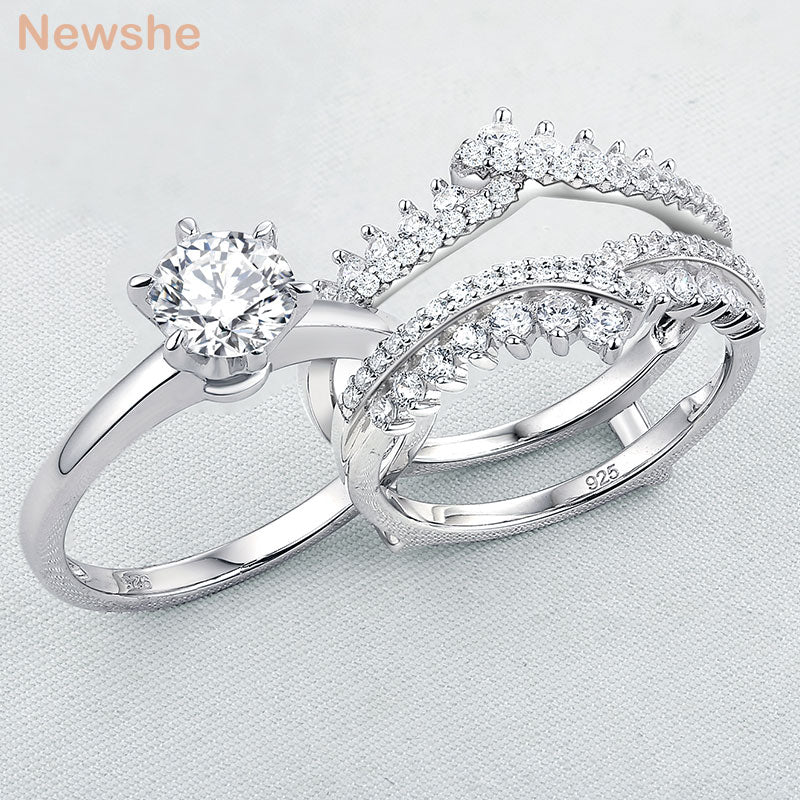 2 Pcs 925 Sterling Silver Wedding Rings Set for Women Solitaire Engagement Ring Detachable Guard Band AAAAA Zircon CZ BR0910