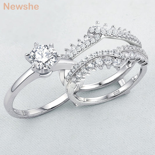 2 Pcs 925 Sterling Silver Wedding Rings Set for Women Solitaire Engagement Ring Detachable Guard Band AAAAA Zircon CZ BR0910