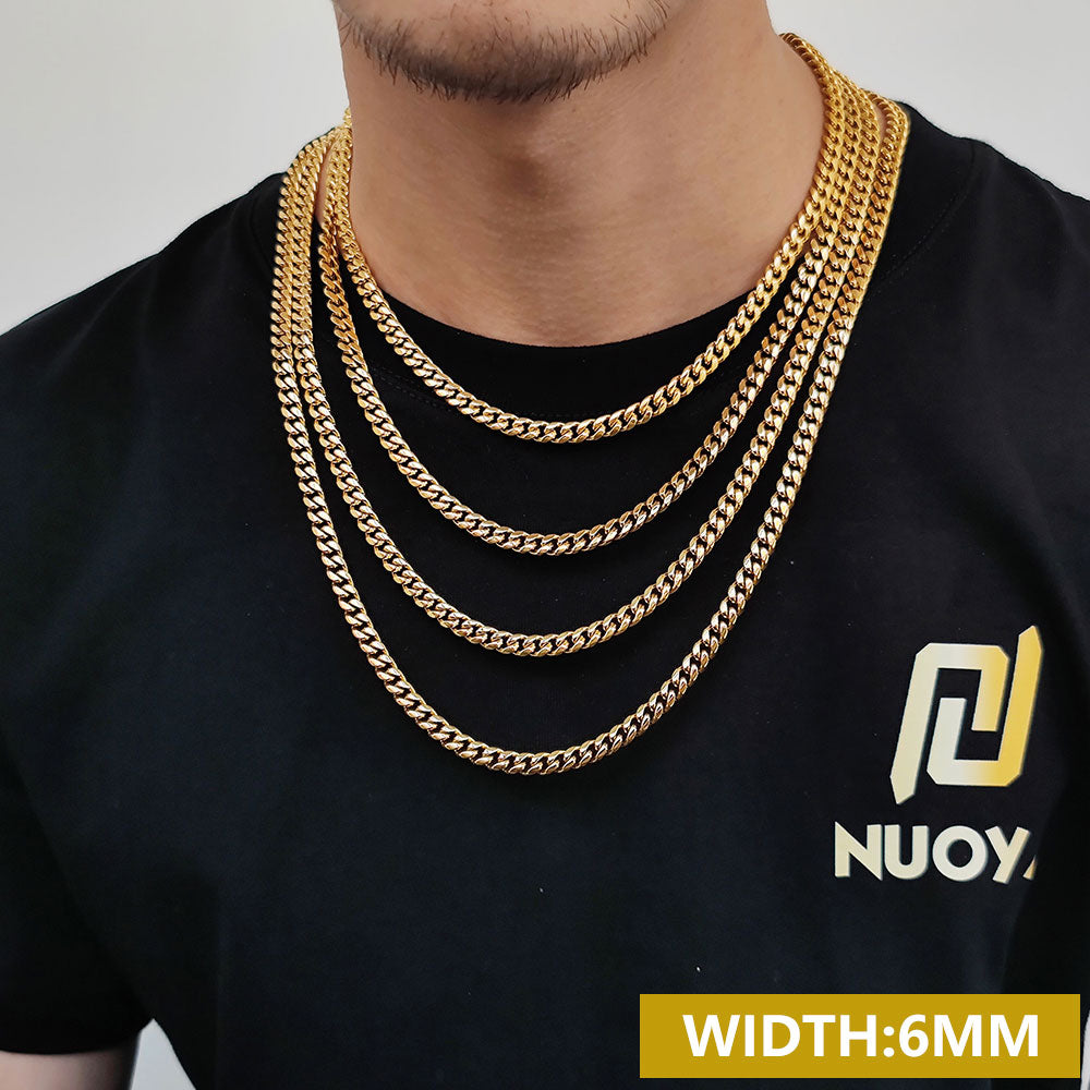 Hip Hop 18k Gold Plated Stainless Steel Jewelry Iced Cadena Hombre Miami Cuban Link Chain Necklace For Men