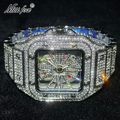 2023 Iced Out Mens Watches Luxury Brand Waterproof Fashion Quartz Wristwatch Hip Hop Diamond Skeleton AAA Bling