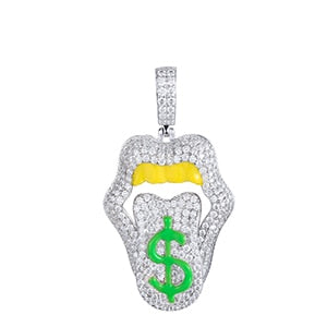 Hip Hop Iced Out Moissanite Sexy Mouth Lip Dripping Money Dollar Pendant 925 Silver Glowing In Dark Men Women Jewelry