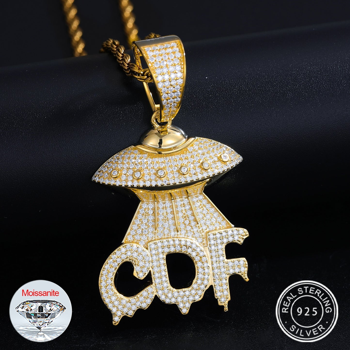 New Iced Out Moissanite UFO Spaceship Pendant Letter CDF 925 Sterling Silver Solitaire Diamond For Women Men's Hip Hop Jewelry