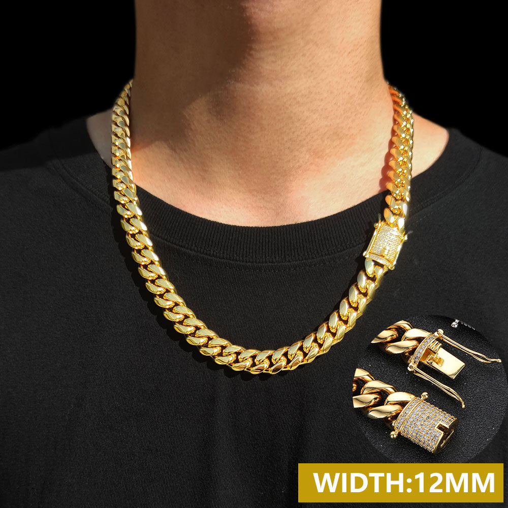 Hip Hop 18k Gold Plated Stainless Steel Jewelry Iced Cadena Hombre Miami Cuban Link Chain Necklace For Men