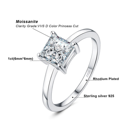 Moissanite D Color 1ct Princess Cut 925 Sterling Silver Stacking Solitaire Ring for Woman Yellow Rose Gold Plated