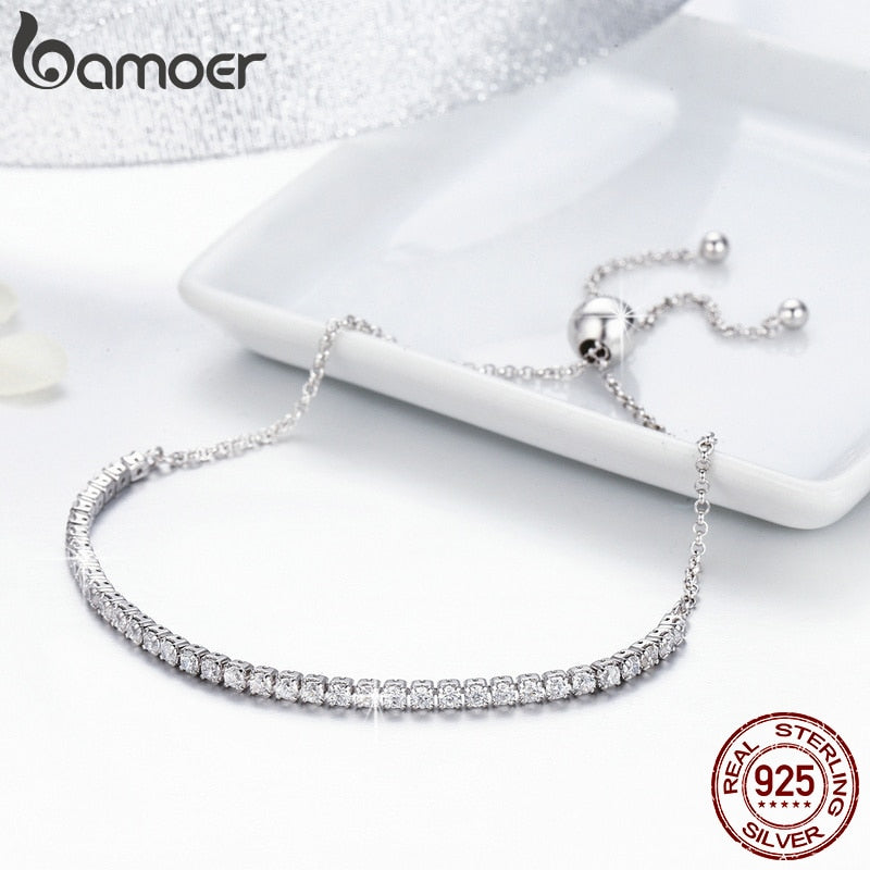 925 Sterling Silver Sparkling Strand Bracelet for Women Link Tennis Bracelet Silver Jewelry 3 Colors SCB029