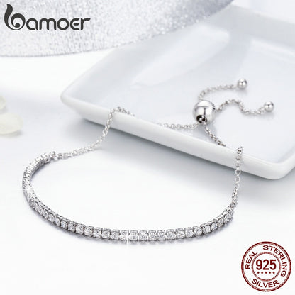 925 Sterling Silver Sparkling Strand Bracelet for Women Link Tennis Bracelet Silver Jewelry 3 Colors SCB029