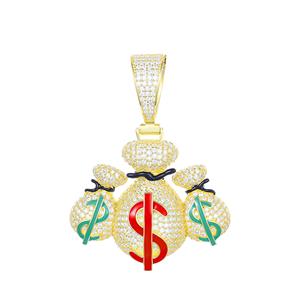 S925 3pcs Dollar Money Bag Pendant Necklace Iced Out Bling Moissanite $ Charm Fashion Hip Hop Men Jewelry 925 Sterling Silver