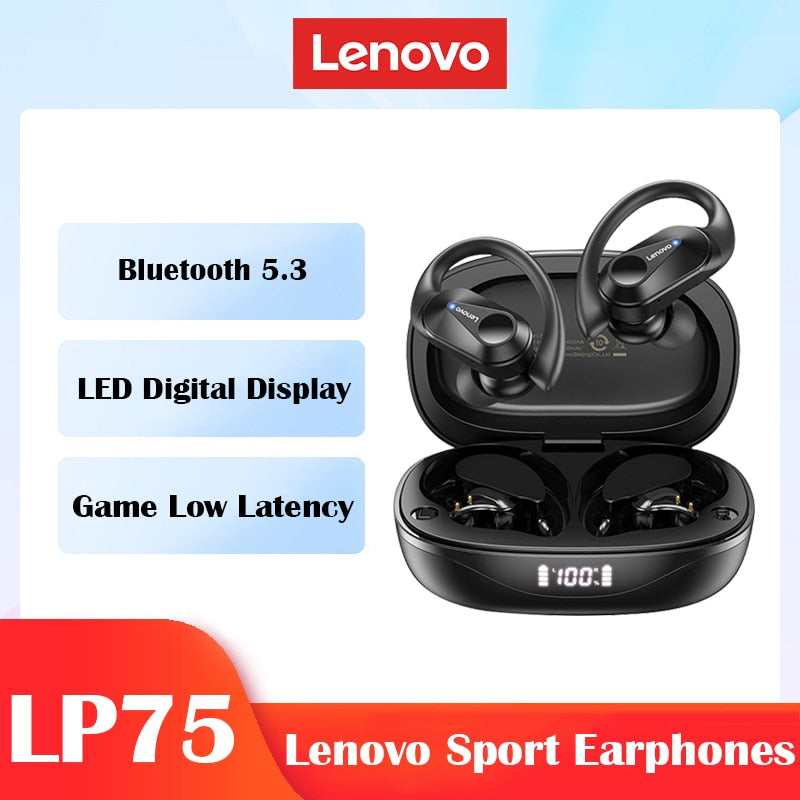 Lenovo LP75 TWS Sports Earphones Bluetooth 5.3 Wireless Headphones Waterproof HiFi Stereo Noise Reduction Earbuds with Mic