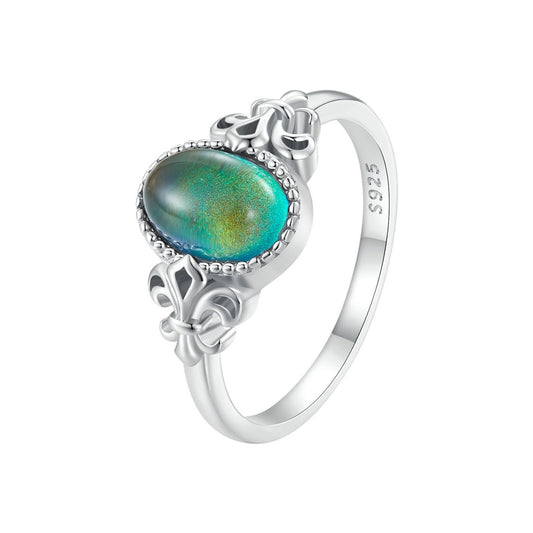 Solid 925 Sterling Silver Emotion Ring Oval Stone Color Change Mood Ring Fun Jewelry BSR454