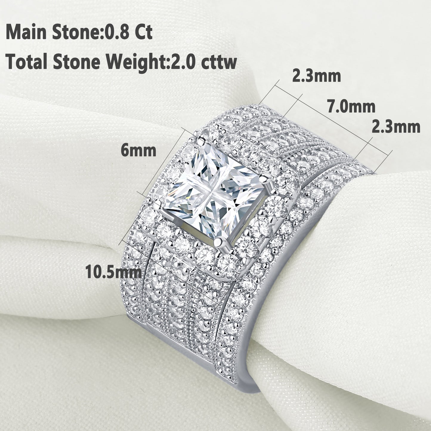 3 Pieces Engagement Rings For Women Solid 925 Silver Wedding Jewelry Halo Perfect Princess Cut Symmetrical AAAAA Zircons