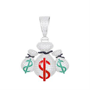 S925 3pcs Dollar Money Bag Pendant Necklace Iced Out Bling Moissanite $ Charm Fashion Hip Hop Men Jewelry 925 Sterling Silver