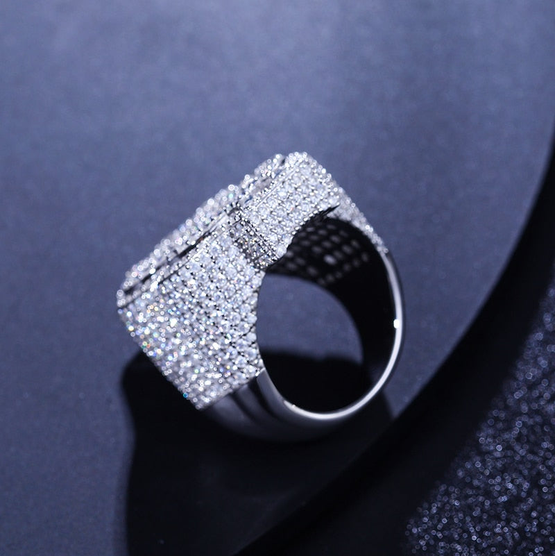 Luxury Rock Full Moissanite Dollar Ring 925 Sterling Silver Eternity Band Hip Hop Rings For Woman Man Party Sparkling Jewely