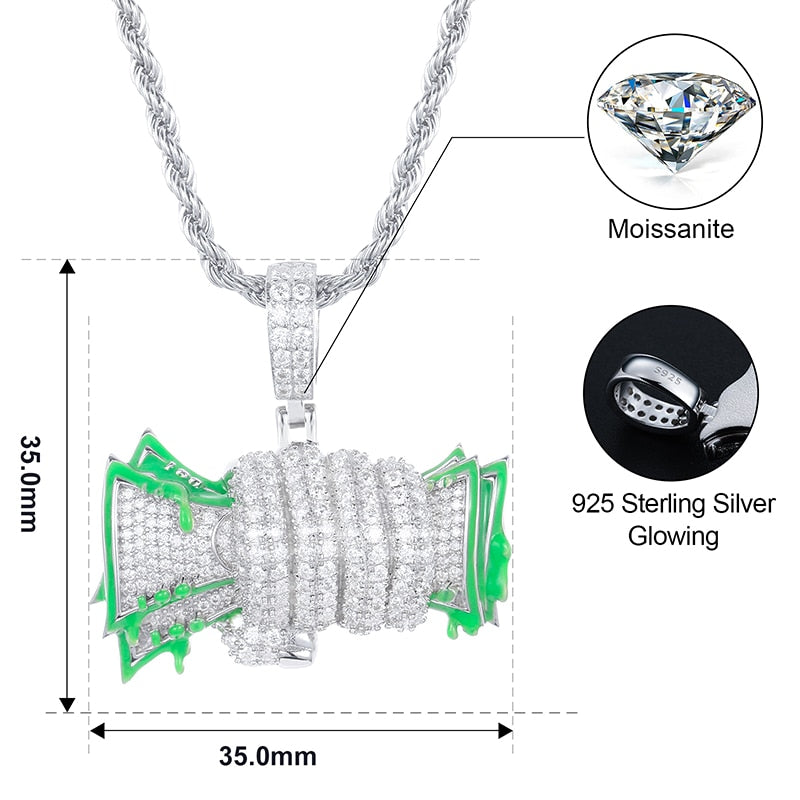 Fashion Personality Glowing Fist Dollar Money Bag Pendant Necklace D Color VVS Moissanite S925 Silver Creativity Hip Hop Jewelry