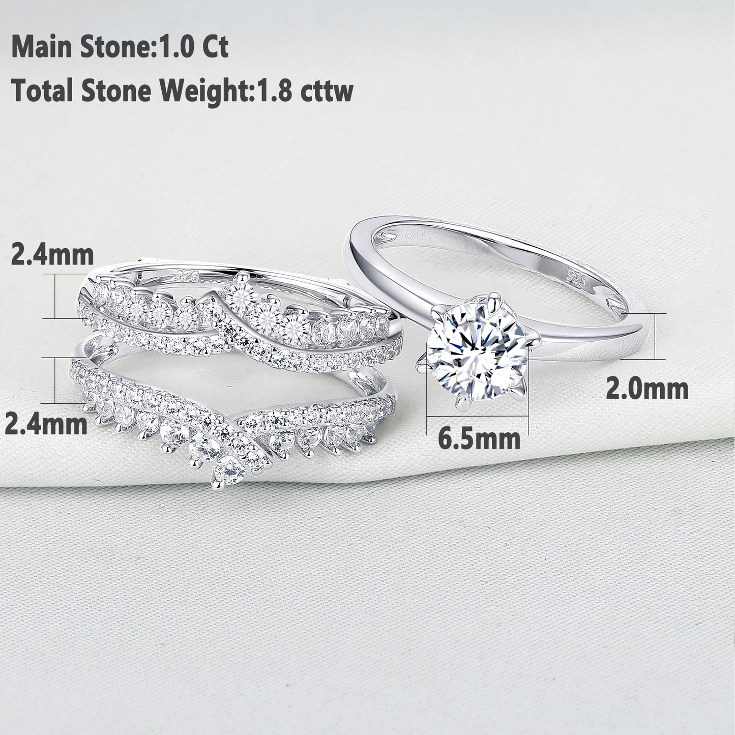 2 Pcs 925 Sterling Silver Wedding Rings Set for Women Solitaire Engagement Ring Detachable Guard Band AAAAA Zircon CZ BR0910