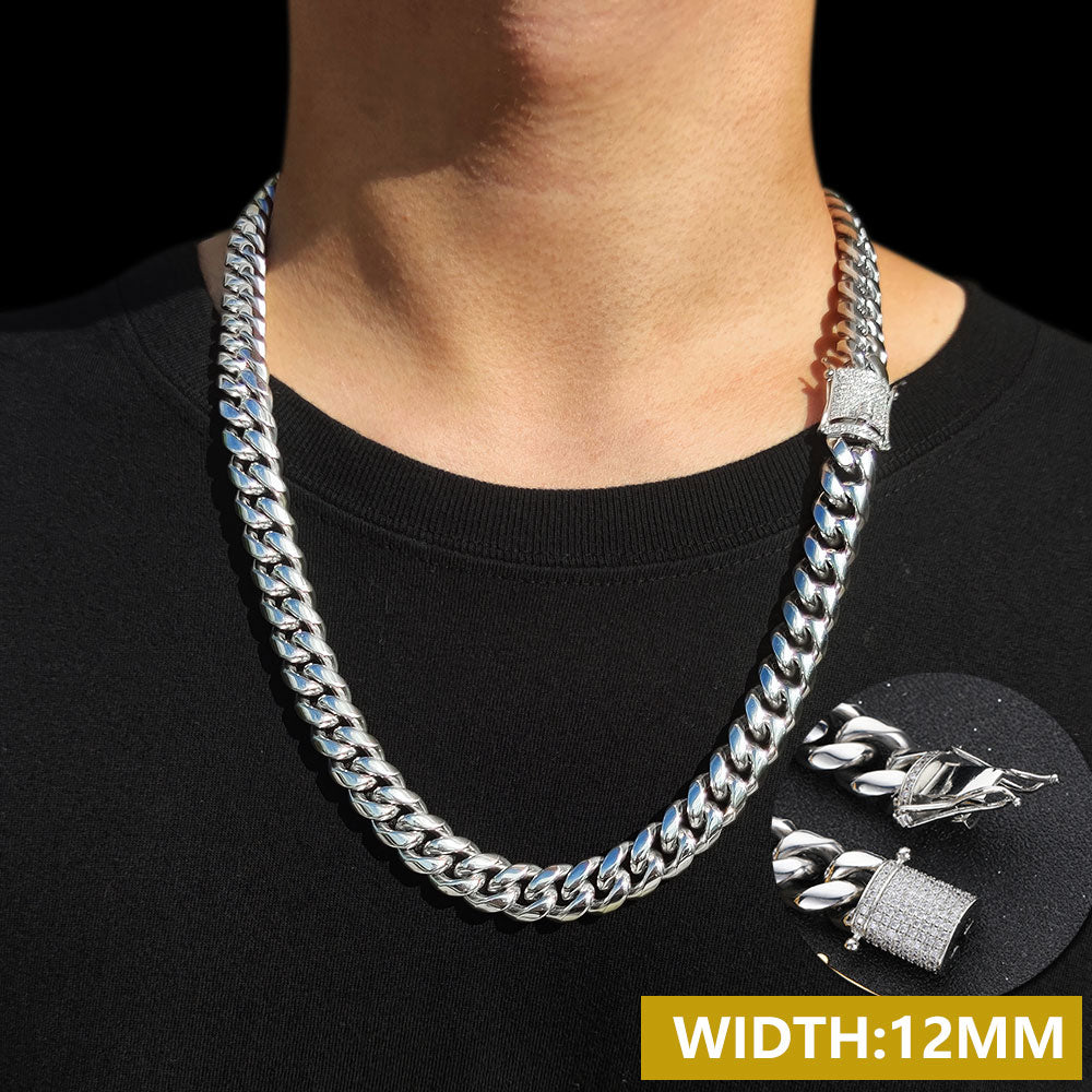 Hip Hop 18k Gold Plated Stainless Steel Jewelry Iced Cadena Hombre Miami Cuban Link Chain Necklace For Men