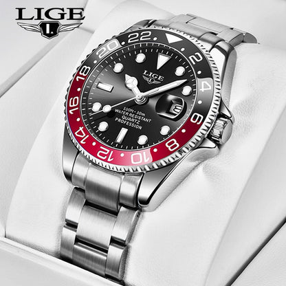 LIGE Military Men's Watch Stainless Steel Band Date Mens Business Male Watches Waterproof Luxuries Men Wrist Watches for Men