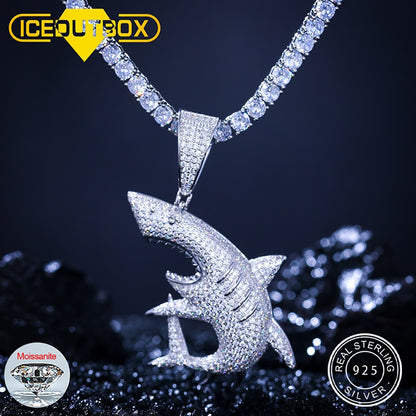 High Quality Shark Pendant Necklace For Men Hip Hop Jewelry 925 Sterling Silver With D Color VVS Moissanite