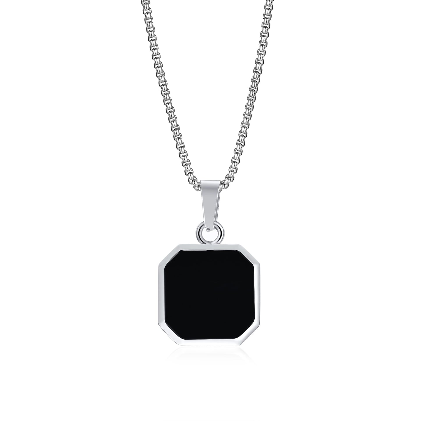 15mm Square Pendant Necklace for Men Enamel Lapis Lazuli Stone Pendant with Box Chain Simple Sport Neck Stainless Steel