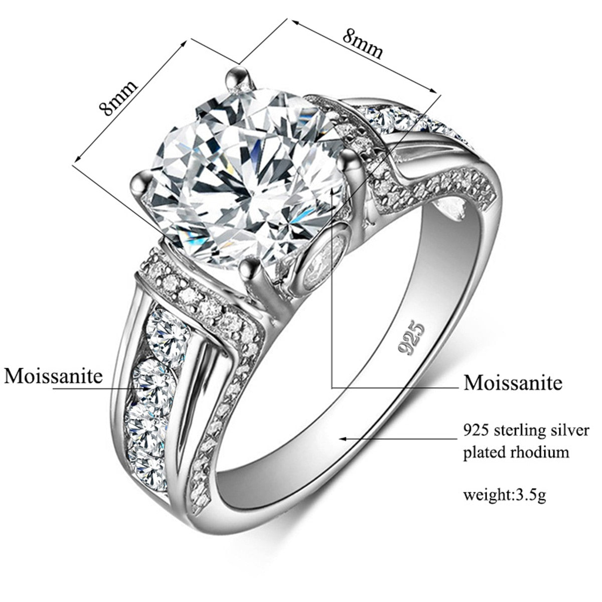 Real 2 Carats Moissanite Rings For Women Solid 925 Sterling Silver Wedding Band Luxury Female Jewelry Gift