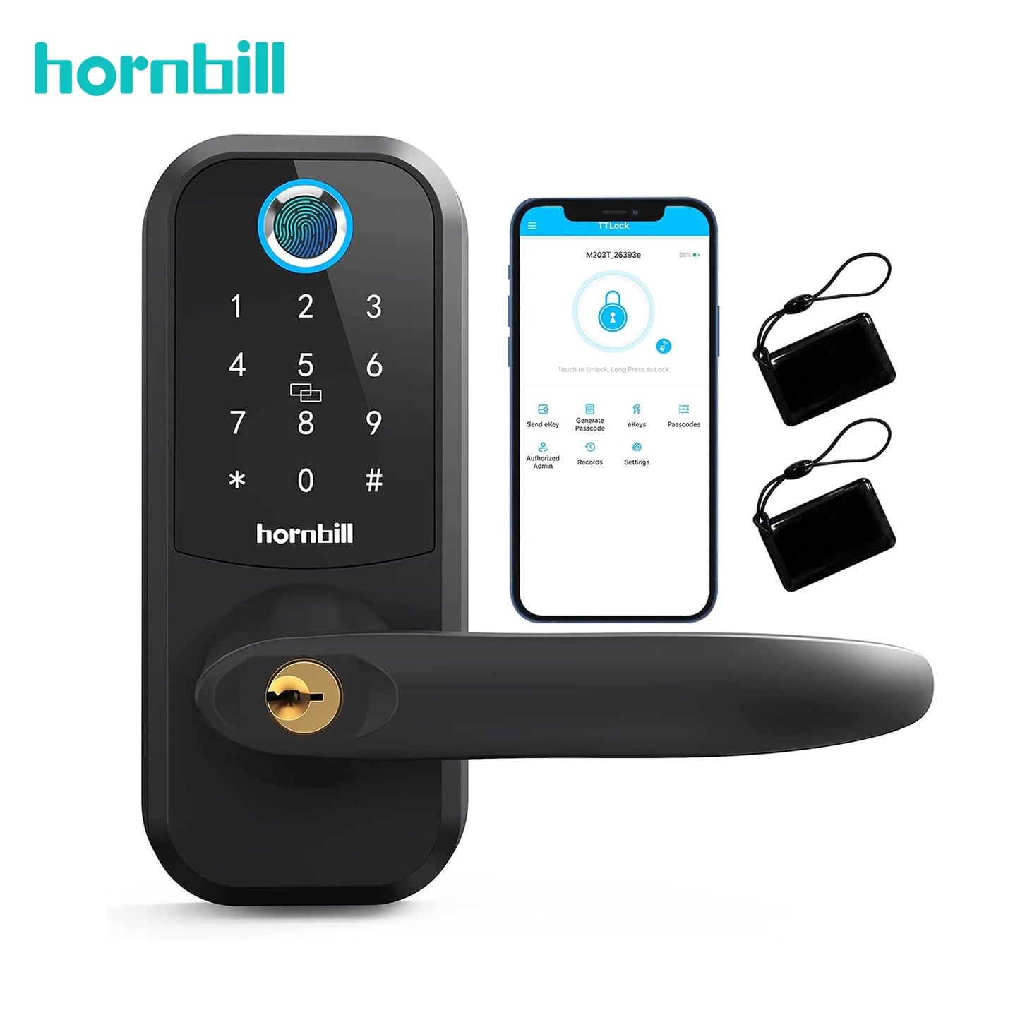 Hornbill Bluetooth Electronic Biometric Fingerprint Smart Door Lock Handle Locks Keyless Entry Smart Home Security Protection