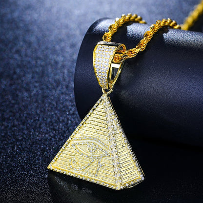 925 Hip Hop Sterling Silver Egyptian Pyramid Eye Of Horus Pendant Necklace Iced Out Micro Paved D Color Moissanite Charm Jewelry