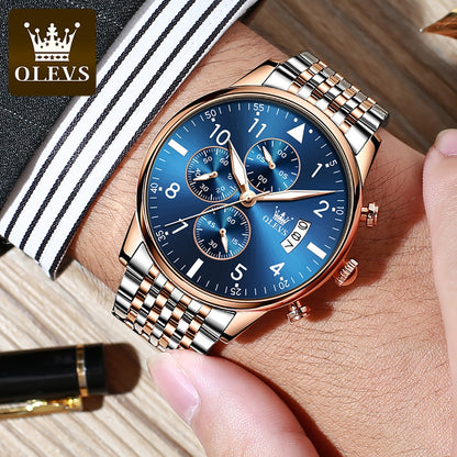 OLEVS Fashion Mens Watches Top Brand With Stainless Steel Luxury Sports Chronograph High Quality Quartz Watch Men