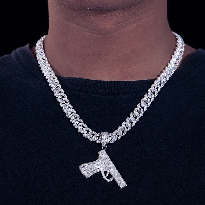 Fashion 925 Sterling Silver Moissanite Pistol Pendant Personality Cool Gun Rap Trend Pendant Necklace Iced Out Hip Hop Jewelry