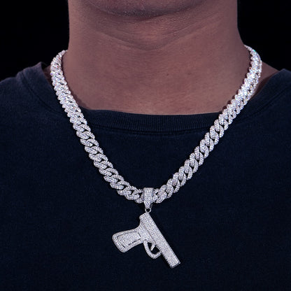 Fashion 925 Sterling Silver Moissanite Pistol Pendant Personality Cool Gun Rap Trend Pendant Necklace Iced Out Hip Hop Jewelry