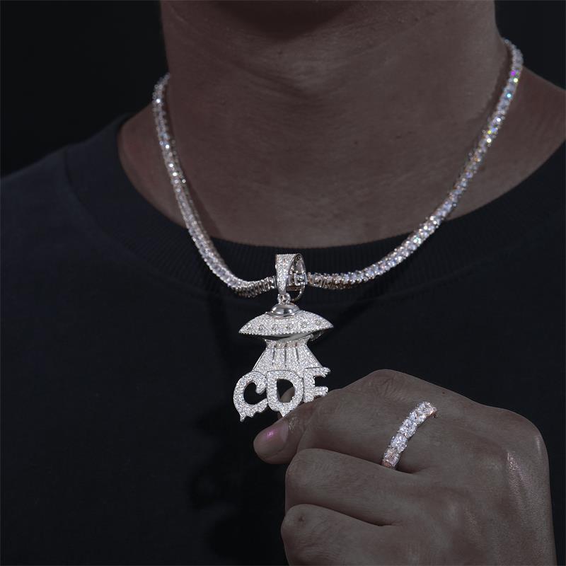 New Iced Out Moissanite UFO Spaceship Pendant Letter CDF 925 Sterling Silver Solitaire Diamond For Women Men's Hip Hop Jewelry