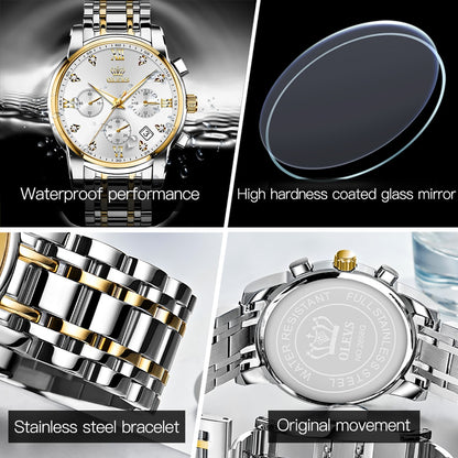 Top Brand OLEVS Luxury Quartz Watch for Men Waterproof Stainless Steel Watch Man Luminous Stop Date Display Wristwatch for Male