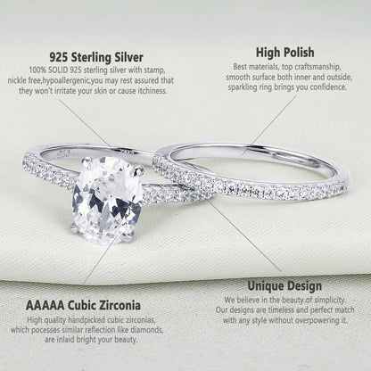 2 Pieces 925 Sterling Silver Engagement Rings Set 1.9Ct Oval Shape AAAAA Zircon Jewelry Eternity Wedding Band BR0943