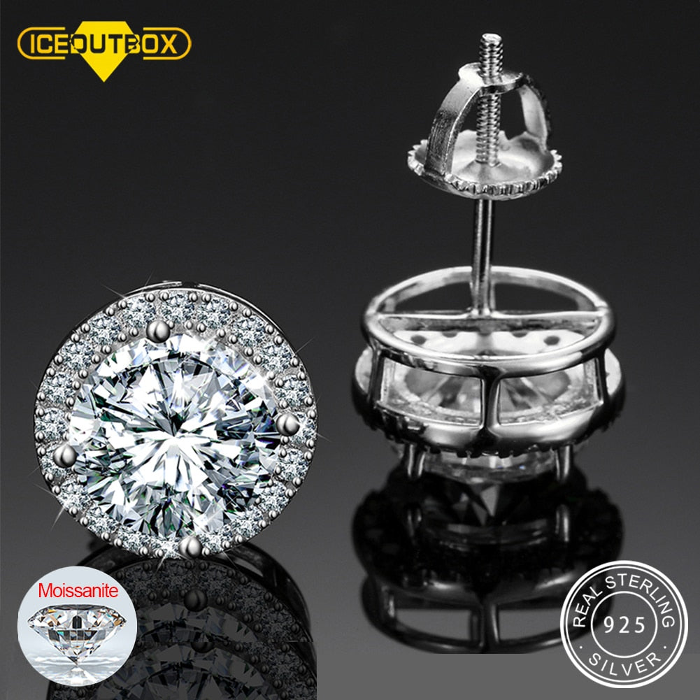 925 Sterling Silver Real 0.5-2CT Moissanite Stone Round Stud Earrings For Women Men Fashion Jewelry Pass Diamond Test