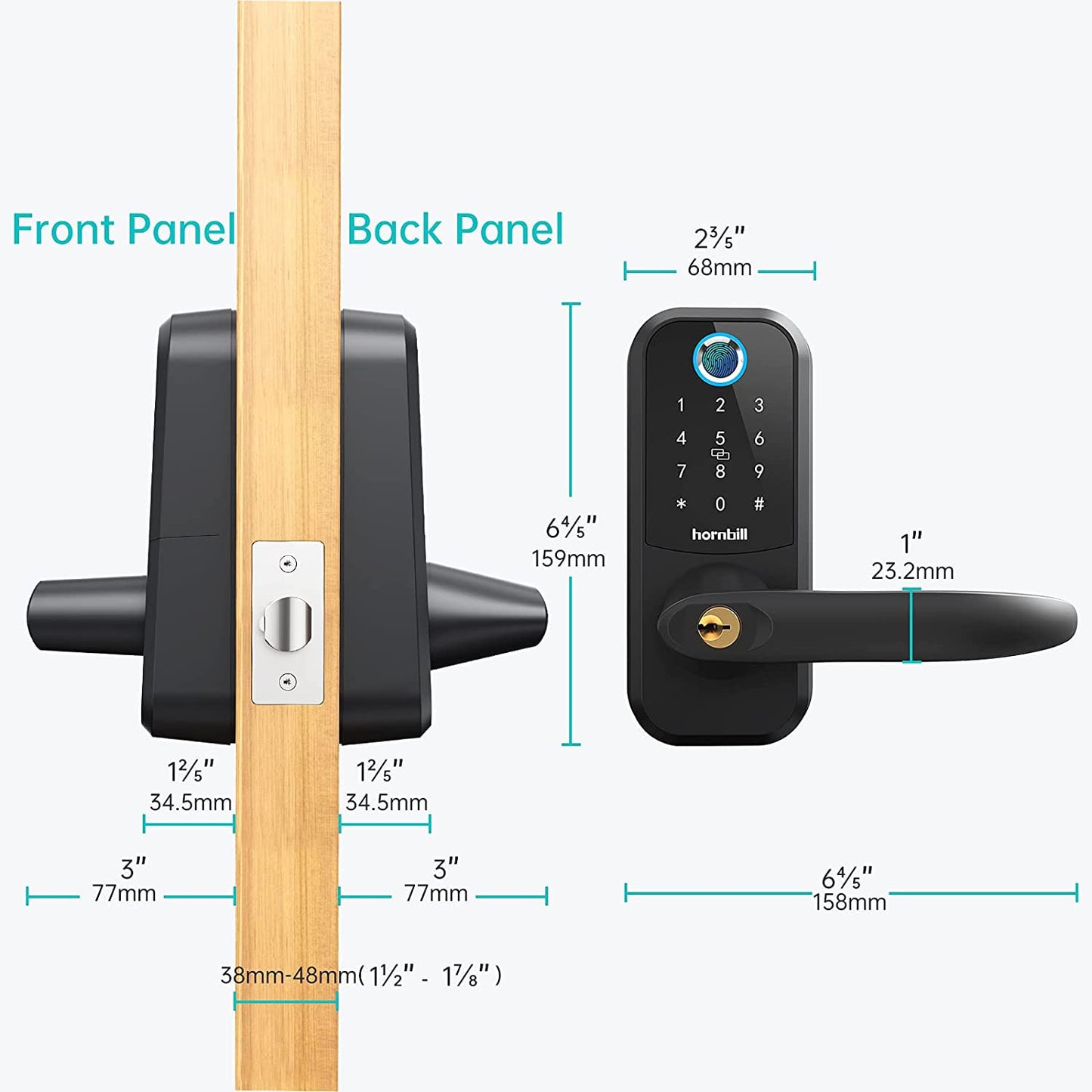 Hornbill Bluetooth Electronic Biometric Fingerprint Smart Door Lock Handle Locks Keyless Entry Smart Home Security Protection