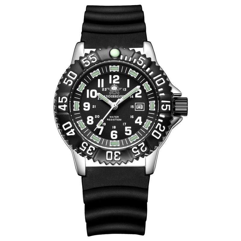 Addies Dive New Men Watch 316L Stainless Steel Strap Black Dial 50m Waterproof Watch Luminous Hand 51mm Case Sports Watch