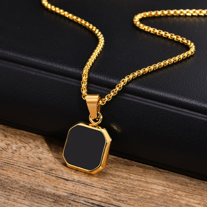 15mm Square Pendant Necklace for Men Enamel Lapis Lazuli Stone Pendant with Box Chain Simple Sport Neck Stainless Steel