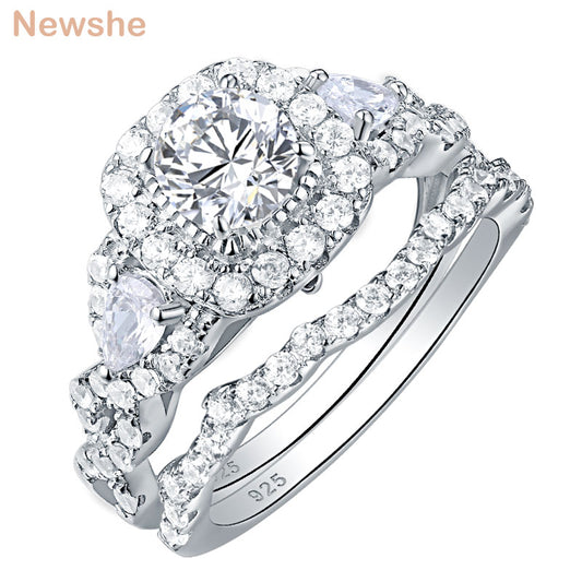 2 Pcs Wedding Rings Set for Women 925 Sterling Silver 2.4Ct Round Pear White Cz Engagement Rings Size 4-13