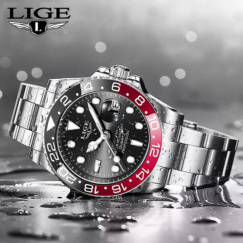 LIGE Military Men's Watch Stainless Steel Band Date Mens Business Male Watches Waterproof Luxuries Men Wrist Watches for Men