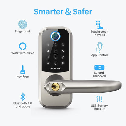 Smonet Electronic Smart Door Lock Wifi Biometric Fingerprint Remote Keyless Unlock Locks Front Bluetooth Password Home IC Card