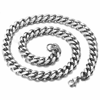 3/5/7/9/11mm Mens Silver Color Necklace Stainless Steel Cuban Link Chain for Mens Womens Basic Black Gold Tone Chokers KNM07