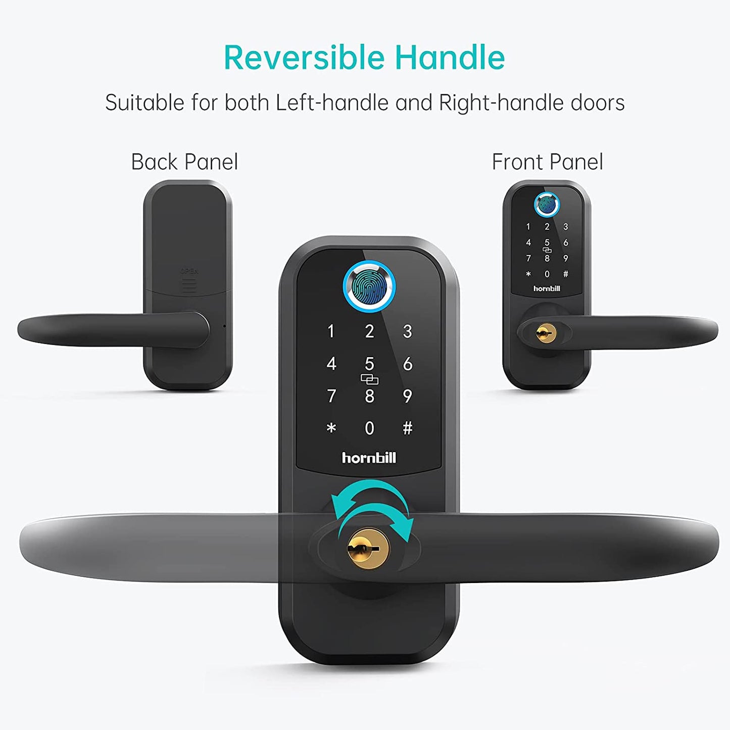 Hornbill Bluetooth Electronic Biometric Fingerprint Smart Door Lock Handle Locks Keyless Entry Smart Home Security Protection