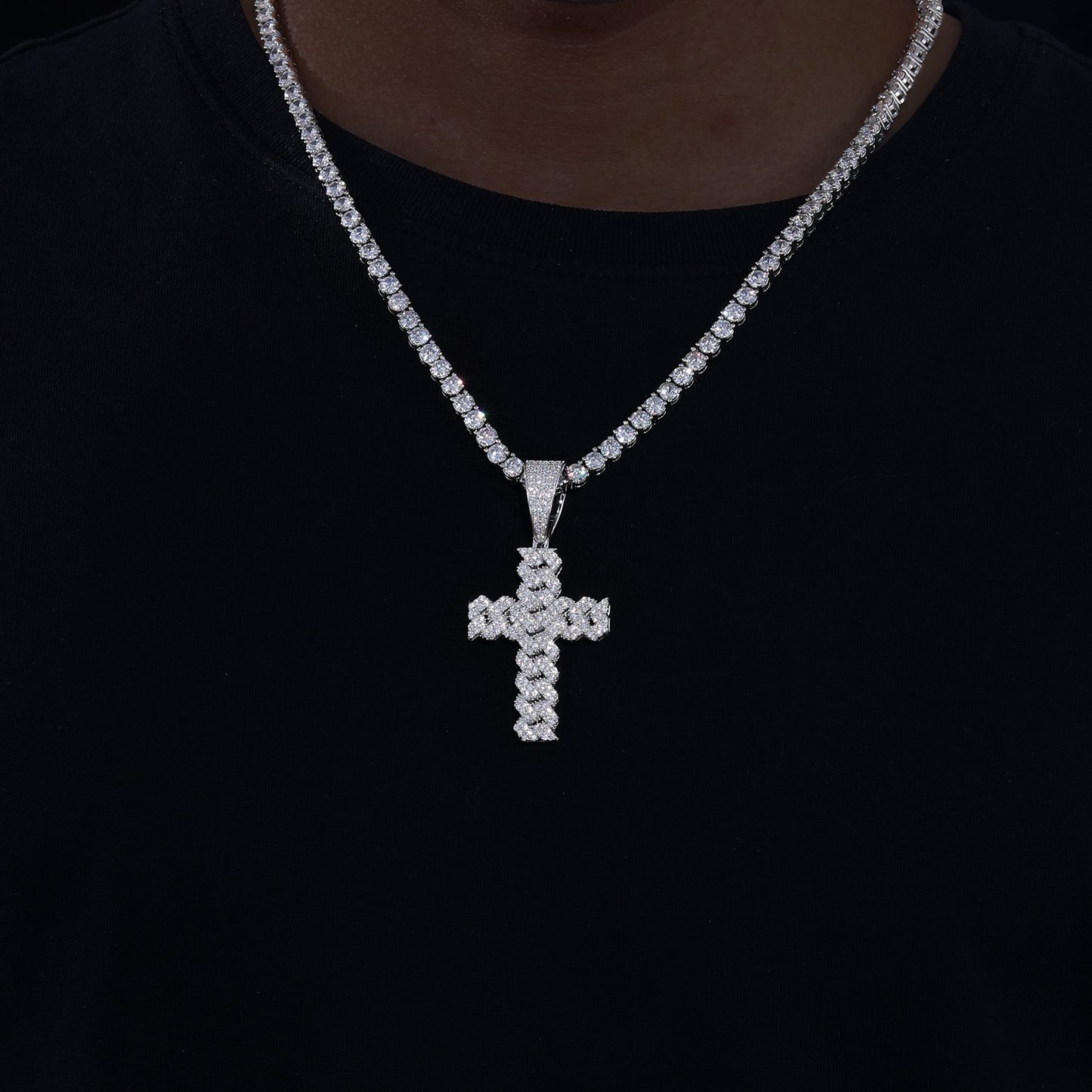 Men Women Hip Hop Cross Pendant Necklace With D VVS Moissanite Iced Out Bling 925 Sterling Silver Miami Cuban Jewelry