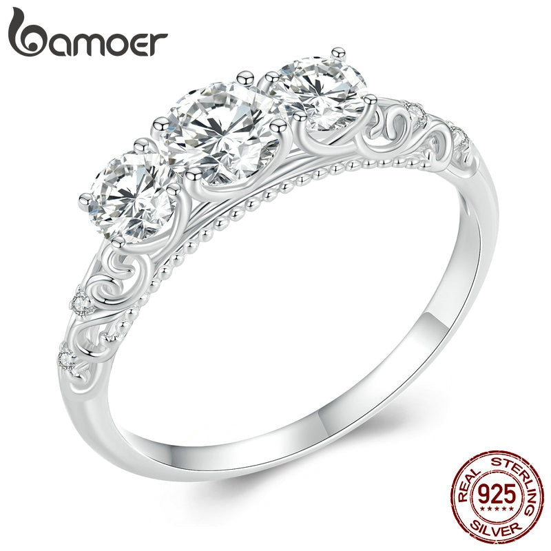 1.1CT TW Round Moissanite Platinum Plated Ring for Women D Color VVS1 EX Lab Diamond Engagement 925 Sterling Silver Ring