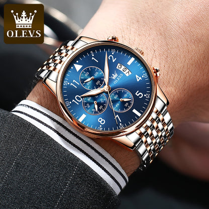 OLEVS Fashion Mens Watches Top Brand With Stainless Steel Luxury Sports Chronograph High Quality Quartz Watch Men