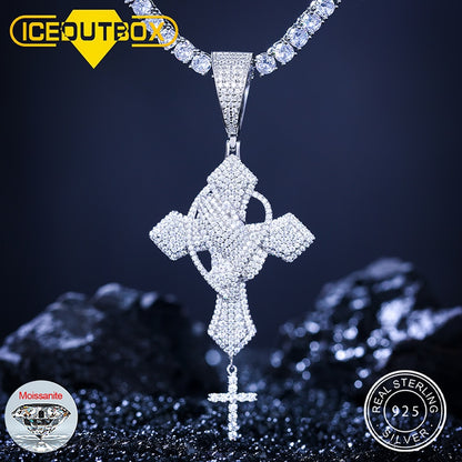 Hip Hop Bling D Color Moissanite Iced Out Praying Hands Cross Necklaces & Pendants For Men Jewelry 925 Sterling Silver Gifts